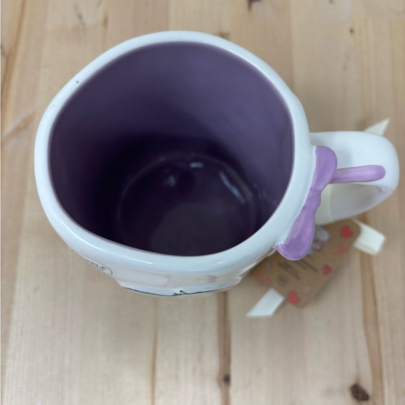 Rae Dunn Valentine LOVE Snoopy Peanuts Mug Ceramic Double Sided Purple Interior - Picture 3 of 4